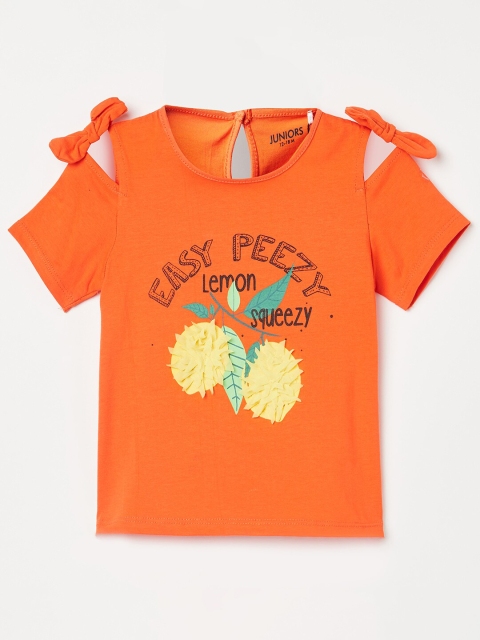 

Juniors by Lifestyle Girls Orange Graphic Printed Regular Top