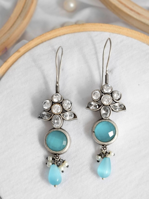 

Infuzze Blue Sliver-Plated Contemporary Drop Earrings