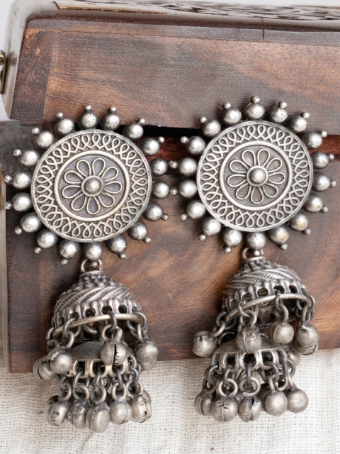 

Infuzze Silver-Toned Contemporary Jhumkas Earrings