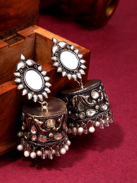 

Infuzze Silver Plated White Dome Shaped Jhumkas Earrings