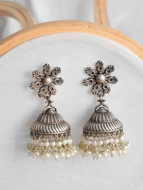 

Infuzze Silver Plated White Dome Shaped Jhumkas Earrings
