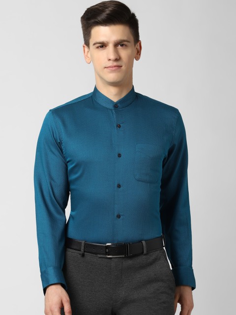 

Peter England Men Blue Slim Fit Opaque Printed Formal Shirt