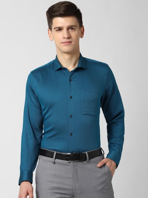

Peter England Men Blue Slim Fit Opaque Printed Formal Shirt