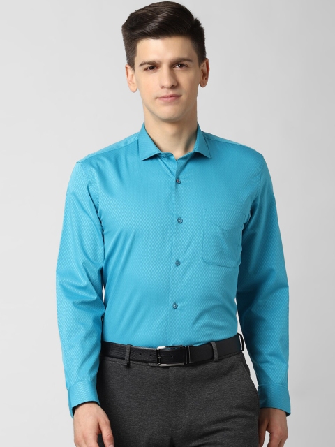 

Peter England Men Blue Slim Fit Self Design Cotton Formal Shirt