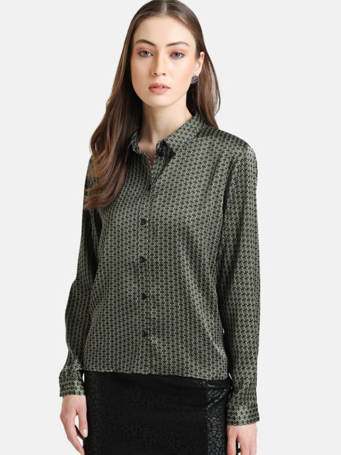 

Kazo Women Olive Green Opaque Printed Casual Shirt