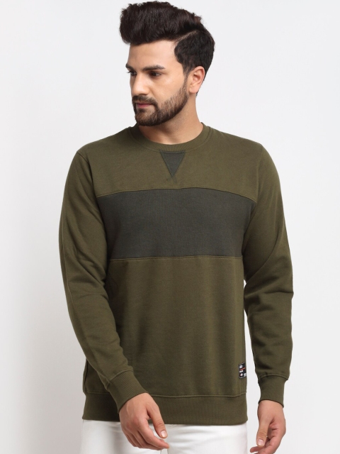 

Club York Men Olive Green Striped Sweatshirt