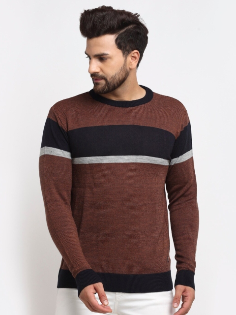 

Club York Men Brown & Black Striped Pullover