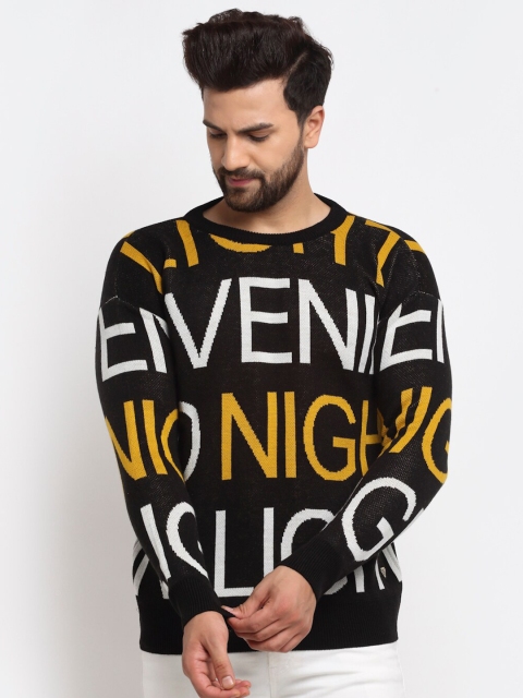 

Club York Men Black & Yellow Typography Printed Pullover