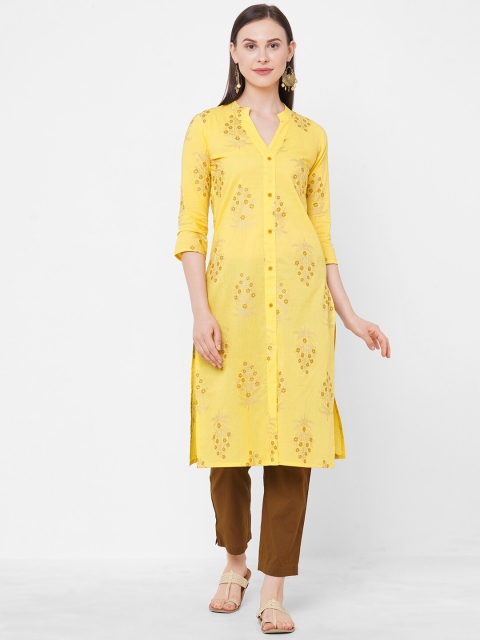 

Aprique FAB Women Yellow Floral Printed Cotton Kurta