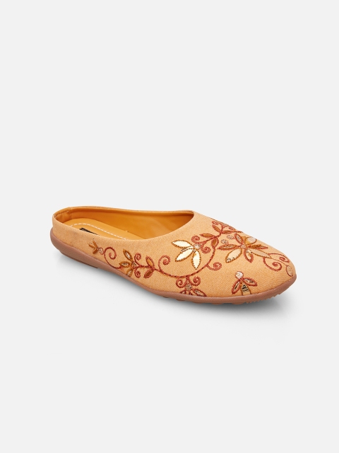 

Kiana Women Orange Embellished Leather Ethnic Mules