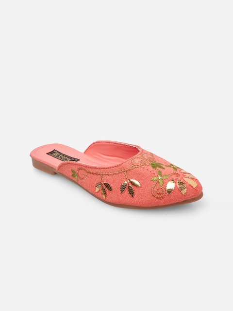 

Kiana Women Peach-Coloured Embellished Leather Ethnic Mules Flats