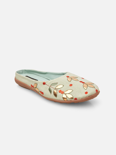 

Kiana Women Green Embellished Leather Ethnic Ballerinas Flats