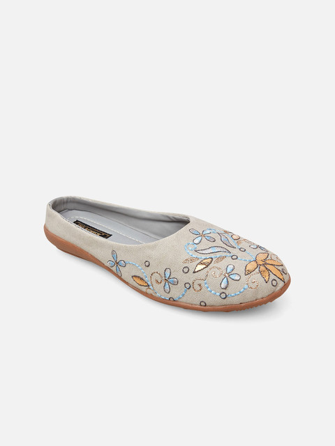 

Kiana Women Grey Embellished Leather Ethnic Ballerinas