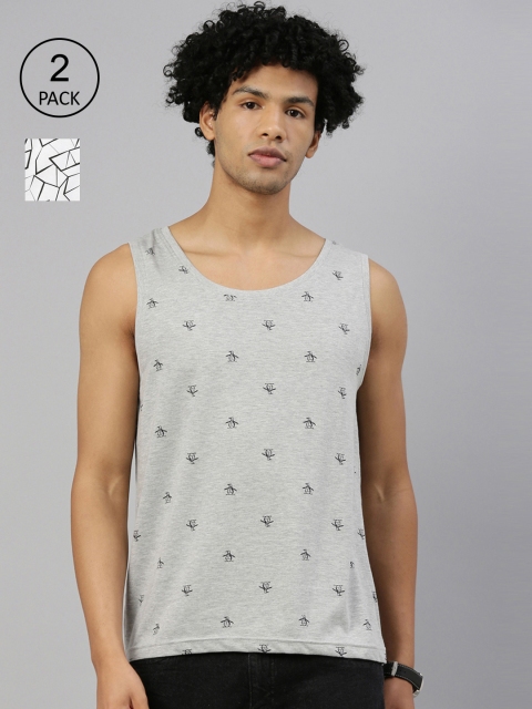 

Kryptic Men Grey Melange & Off White 2 Printed T-shirt