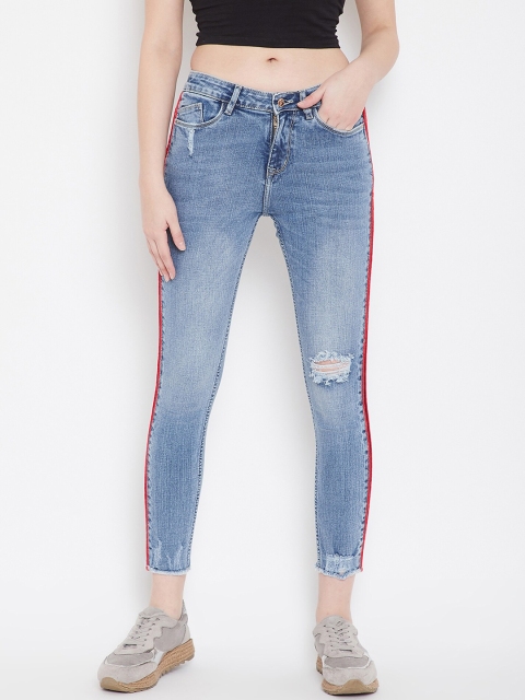 

Madame Women Blue & Red Low Distress Light Fade Cropped Jeans