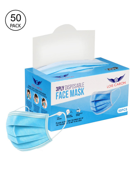 

LOIS CARON Unisex Pack Of 50 Blue Solid 3-Ply Protective Surgical Masks