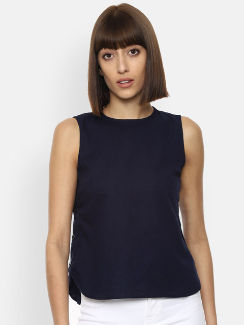 

Van Heusen Woman Navy Blue Solid Sleeveless Regular Top