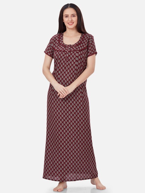 

Sand Dune Women Maroon & Green Printed Maxi Nightdress