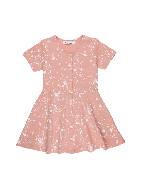 

First Kick Girls Peach Coloured Abstract Printed Fit and Flare Dress