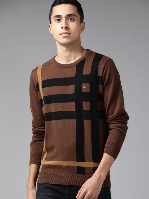 

Blackberrys Men Brown & Black Checked Pure Cotton Pullover