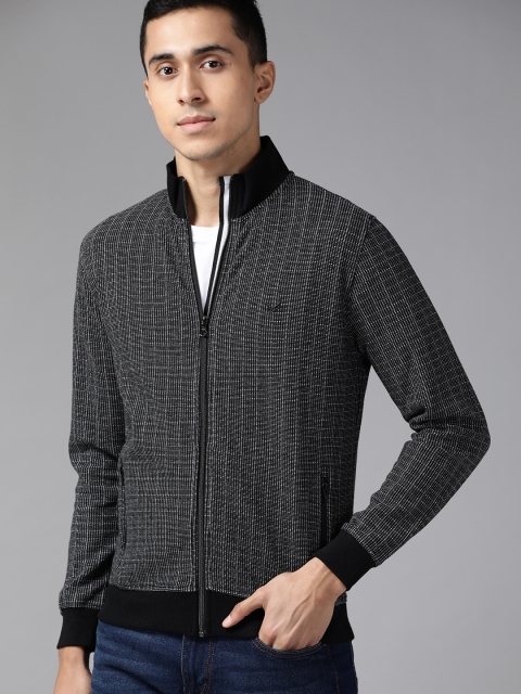 

Blackberrys Men Black & Off-White Self-Checked Sweatshirt