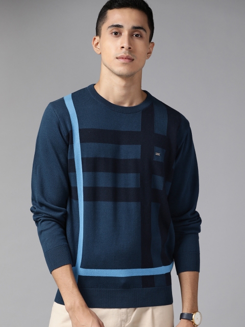 

Blackberrys Men Navy Blue Checked Cotton Pullover