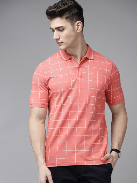 

Blackberrys Men Orange & White Checked Polo Collar T-shirt