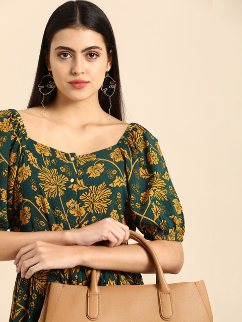 

all about you Green & Mustard Yellow Floral Maxi Dress