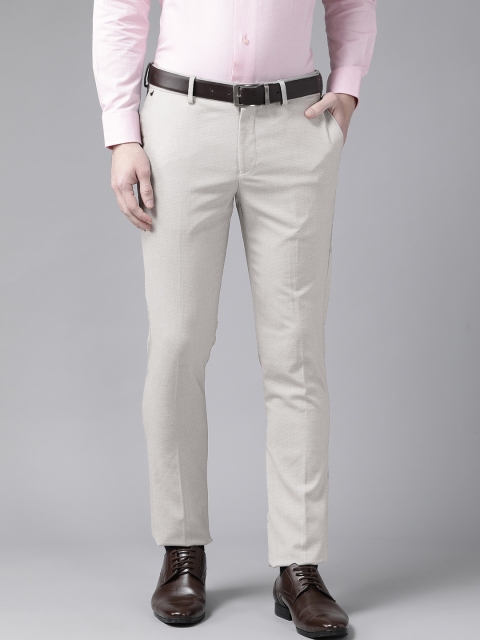 

Blackberrys Men Grey Textured Slim Fit Formal Trousers