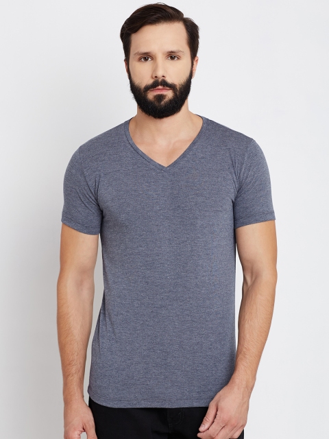 

Tinted Men Blue Solid V-Neck T-shirt