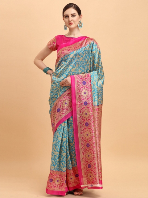 

KALINI Blue & Pink Floral Art Silk Saree