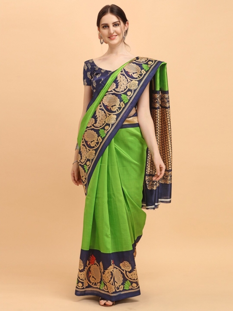 

KALINI Green & Navy Blue Ethnic Motifs Art Silk Saree