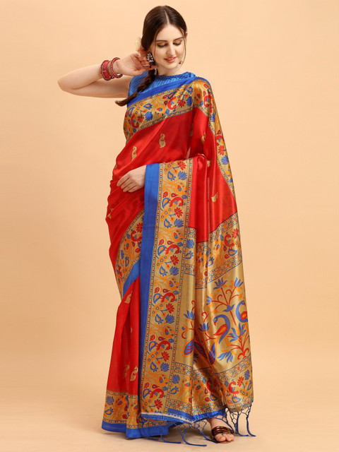 

KALINI Red & Blue Ethnic Motifs Art Silk Saree
