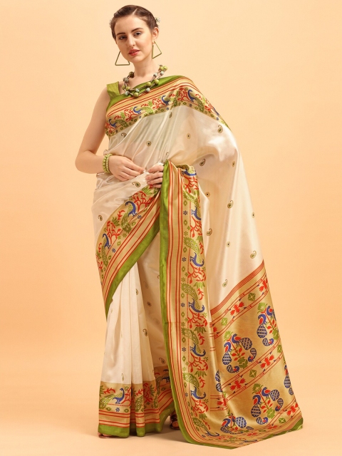 

KALINI Off White & Multicoloured Paisley Print Art Silk Saree