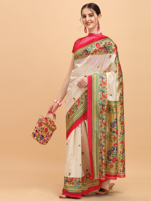 

KALINI Pink & White Ethnic Motifs Art Silk Saree