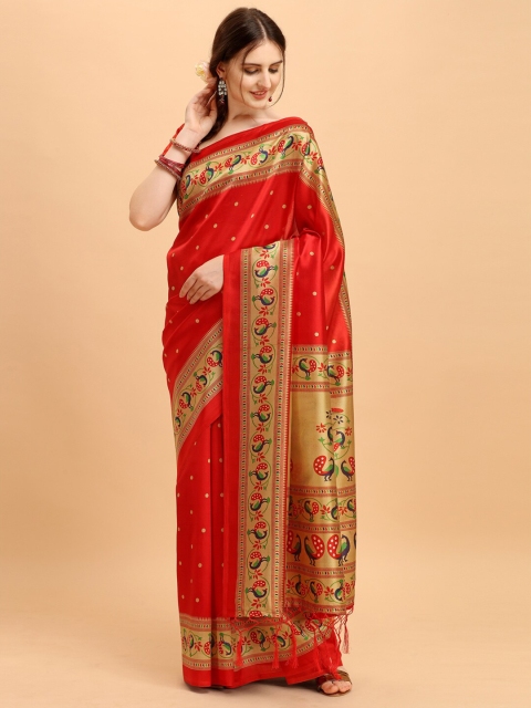 

KALINI Red & Blue Ethnic motifs printed Art Silk Saree