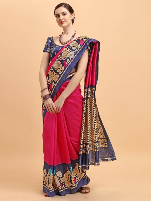 

KALINI Pink & Blue Floral Art Silk Saree