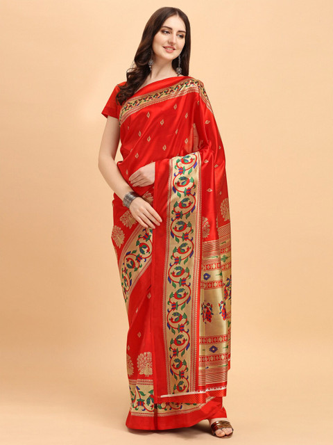 

KALINI Red & Gold-Toned Ethnic Motifs Art Silk Saree