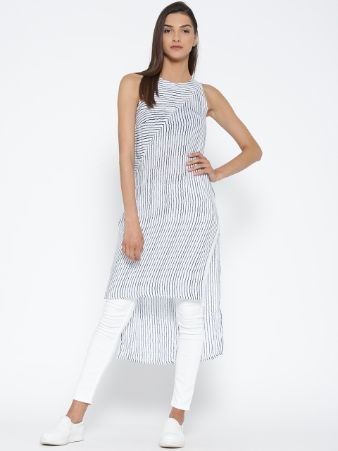 

Tokyo Talkies White & Navy Striped High-Low Tunic
