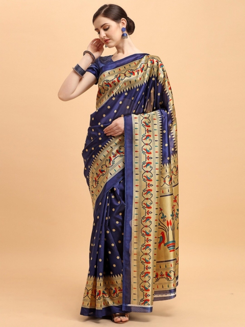 

KALINI Navy Blue & Beige Ethnic Motifs Art Silk Saree