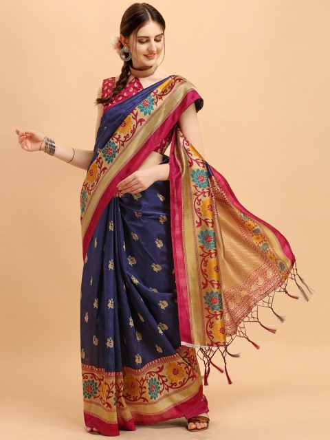 

KALINI Blue & Pink Floral Art Silk Saree