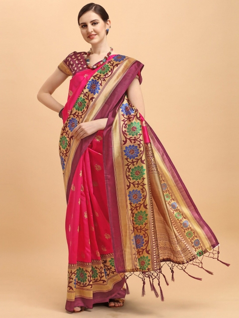 

KALINI Pink & Beige Ethnic Motifs Art Silk Saree