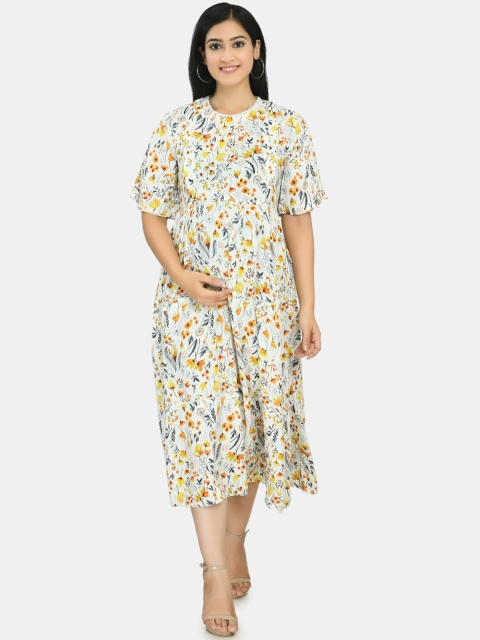 

Aaruvi Ruchi Verma Off White Floral A-Line Maternity Midi Dress