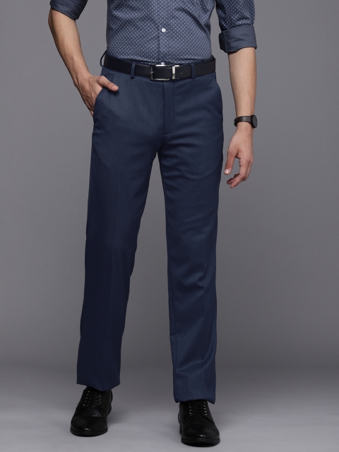 

Louis Philippe Men Navy Blue Slim Fit Low-Rise Formal Trousers
