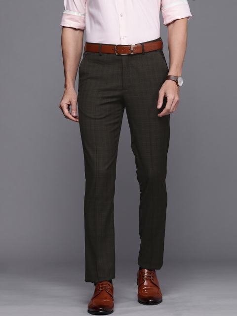 

Louis Philippe Men Brown Checked Slim Fit Formal Trousers