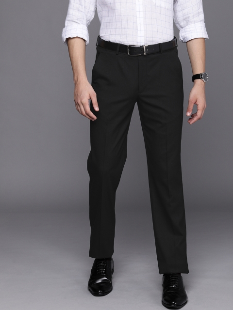 

Louis Philippe Men Black Striped Slim Fit Low-Rise Formal Trousers