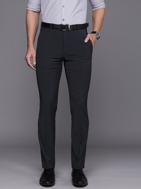 

Louis Philippe Men Navy Blue Checked Slim Fit Formal Trousers