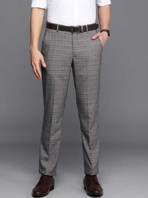 

Louis Philippe Men Grey Checked Slim Fit Formal Trousers