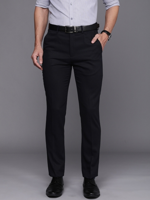 

Louis Philippe Men Navy Blue Self Design Slim Fit Formal Trousers