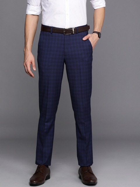 

Louis Philippe Men Navy Blue Checked Slim Fit Formal Trousers